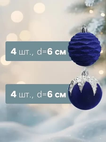 Элегантные синие ёлочные шары для праздничного декора