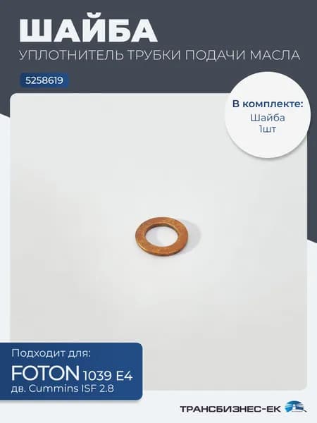 Шайба уплотнительная трубки подачи масла на турбокомпрессор FOTON 1039 Е4 (дв. Cummins ISF 2.8) (5258619)