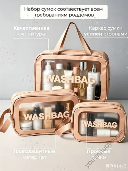 Сумки в роддом прозрачные для беременных набор 3 шт. без наполнения для мамы и малыша