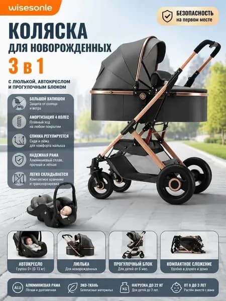 коляска для новорожденных 3 в 1 прогулочная всесезонная