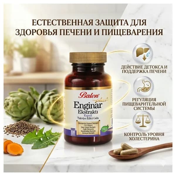 Экстракт артишока Balen Plus, 100 капсул Травяная добавка для поддержания здоровья печени и пищеварения
