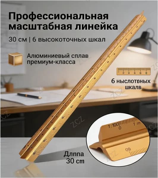 Линейка трехгранная металлическая