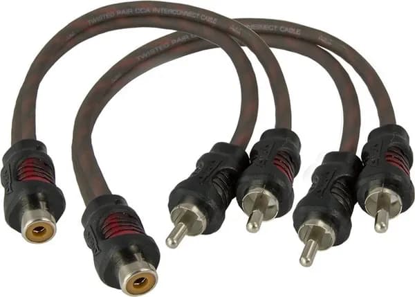 Кабель межблочный, разветвитель RCA, 2 папы/1 мама, витая пара, 20 см, 2 штуки