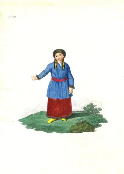 Телеутка из Кузнецка (Новокузнецка). Антикварная гравюра (смешанная техника, акварель). Англия, 1803 г.