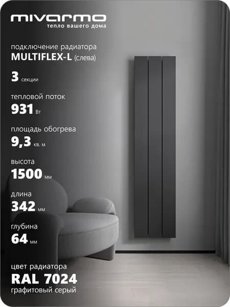 Радиатор отопления алюминиевый вертикальный 1,50 м. Левый
