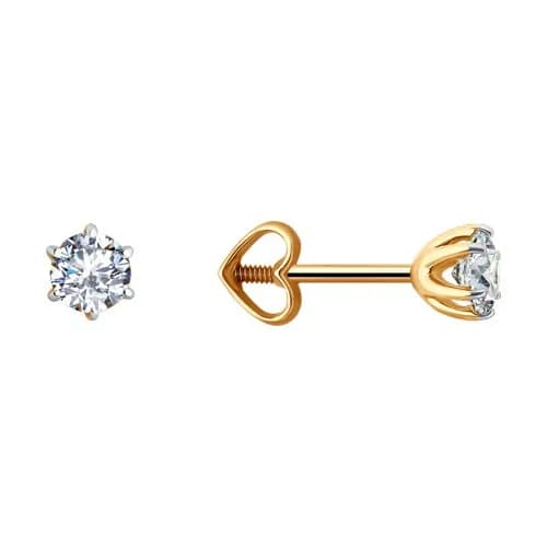 Серьги пусеты из золота 375 пробы с фианитами / 5*5 мм