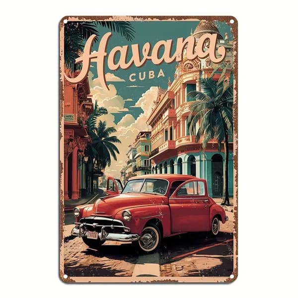Прикольная табличка с ретро-автомобилем металл, 20х30 см.