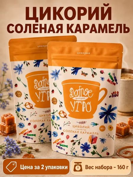 Цикорий натуральный растворимый Соленая карамель ТМ Доброе утро 80 гр 2шт