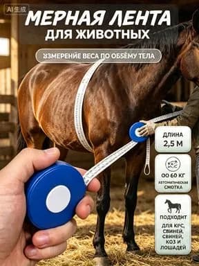 Лента мерная для измерения веса КРС и животных 2,5м обмерочная рулетка определения живого веса коров быков свиней телят