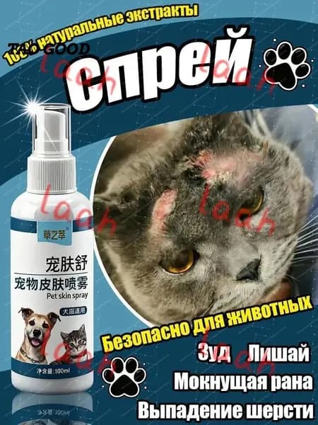 Спрей от стригущего лишая для кошек и собак 100 мл, противогрибковый, уход за кожей