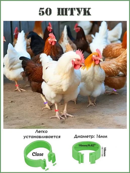 Кольцо метка для птицы 50шт
