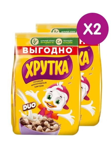 Готовый завтрак "Хрутка DUO" Шарики обогащенные кальцием 650 г 2 шт