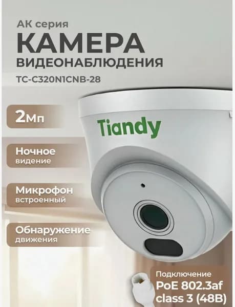 IP купольная камера видеонаблюдения с микрофоном FullHD Tiandy