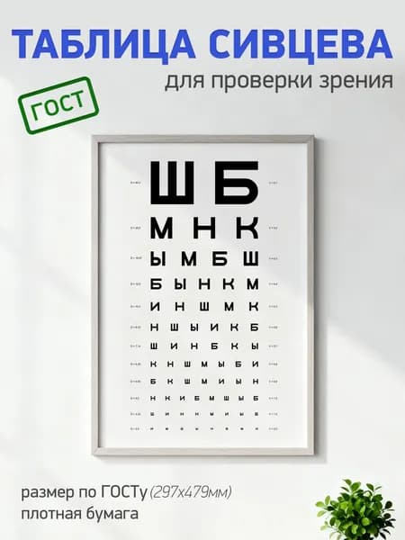 Плакат Таблице Сивцева для проверки зрения 1 шт., 297х479 мм