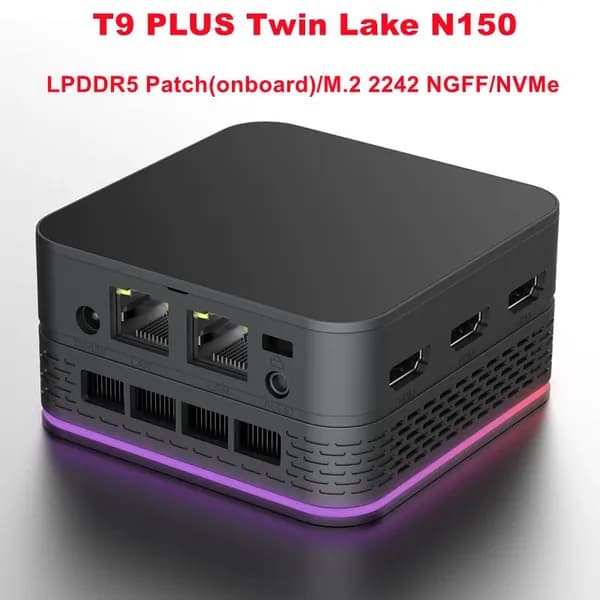 Мини-ПК T9 PLUS Twin Lake N150 мини ПК (Intel N150, RAM 8 ГБ, SSD 128 ГБ, Intel Graphics, Windows 11 Pro), 中国, черный