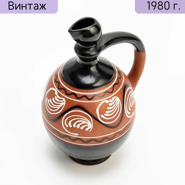 Кувшин керамический с орнаментальным декором, традиционный русский стиль, СССР 1970-1990 гг.