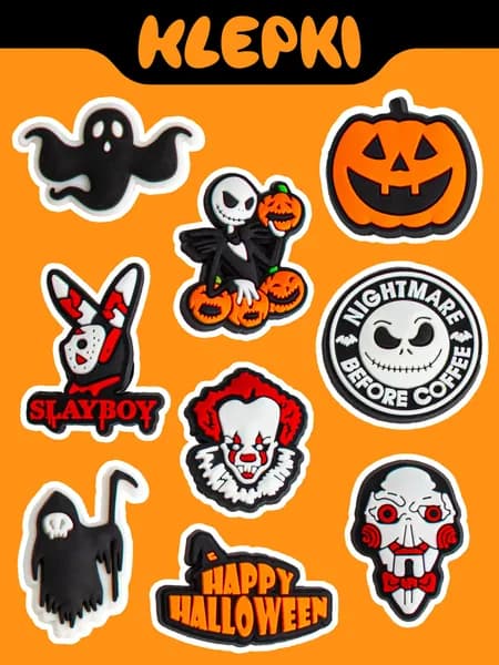 KLEPKI HALLOWEEN, Хэллоуин Джибитсы для crocs, сабо, набор 9шт, джиббитсы для крокс