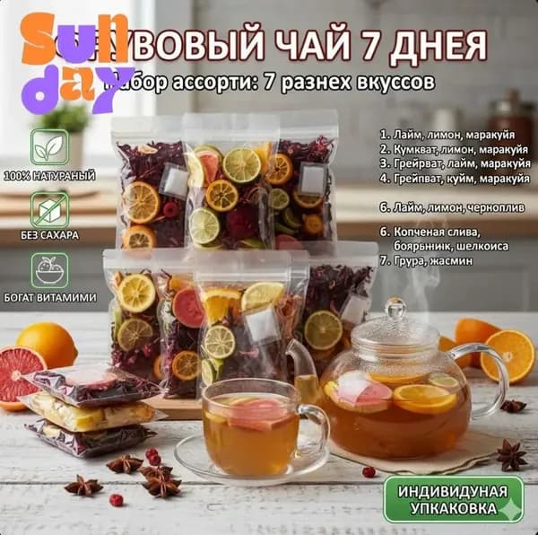 Чайный пакетик Кумкват-лимон-маракуйя , сублимированный грейпфрут