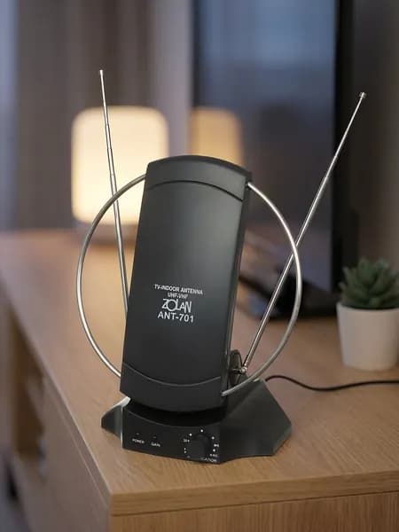 Антенна телевизионная комнатная Zolan UNF/VHF/FM с усилителем для цифрового ТВ PL-701