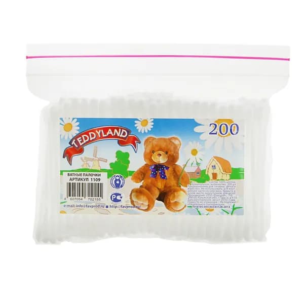 Ватные палочки Teddyland 200 шт