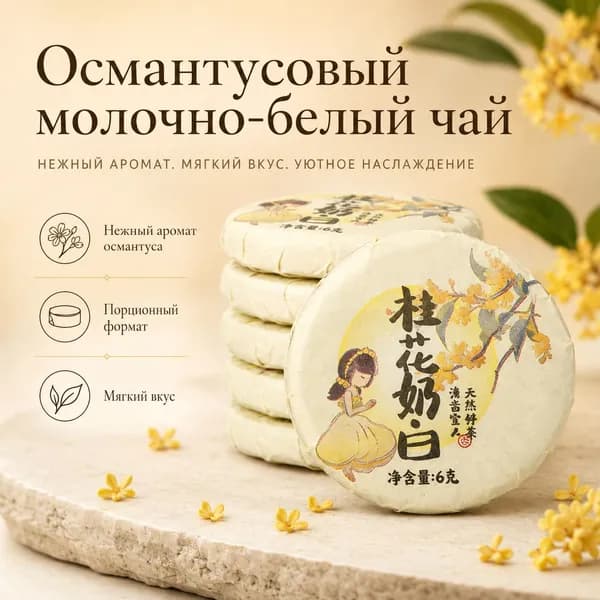 Молочный белый чай с османтусом, прессованный, 50г Китай Китайский чай