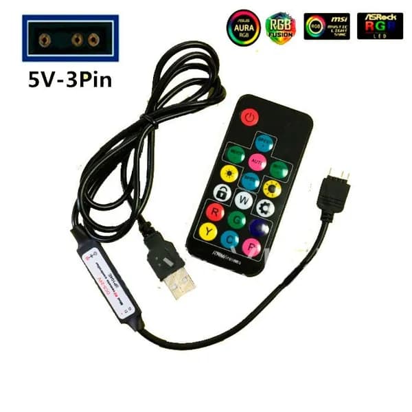 Контроллер управления A-RGB подсветкой 5v3pin с пультом ДУ питание от USB