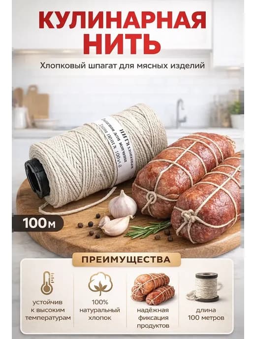 Кулинарная нить для запекания в духовке 100 метров