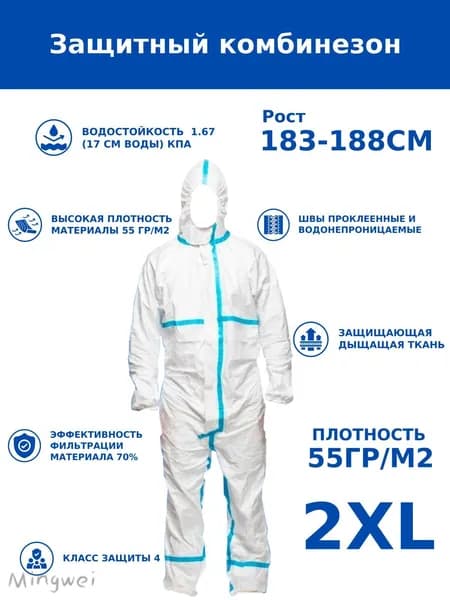 Одноразовый комбинезон защитный,костюм химзащитный для маляра,для пинбола, 55 гр, спецодежда