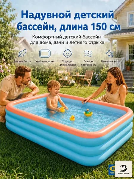 Надувной детский бассейн летнего использования, размер 150 см, для детей старше 3 лет, безопасная водная игрушка