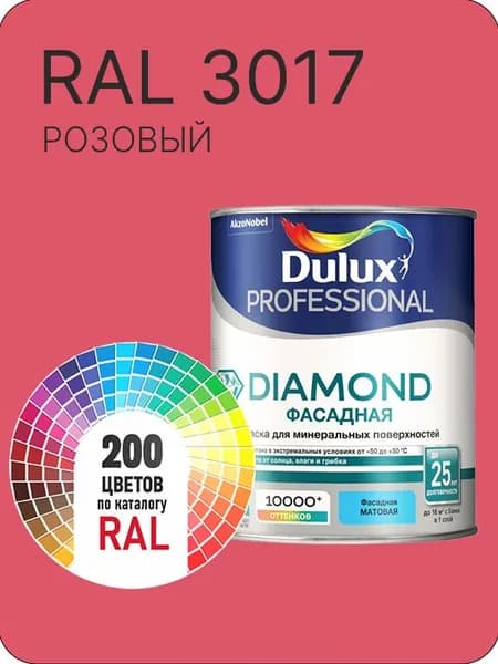 Краска для минеральных и деревянных фасадов Dulux Diamond цвет розовый Ral 3017 0.8 л.