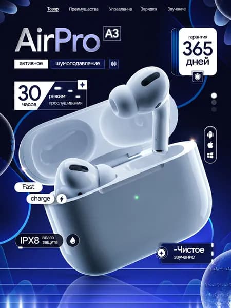 Беспроводные наушники Pro A3 / Гарнитура Pro / Наушники беспроводные / Bluetooth наушники / TWS Headphones / Блютуз наушники