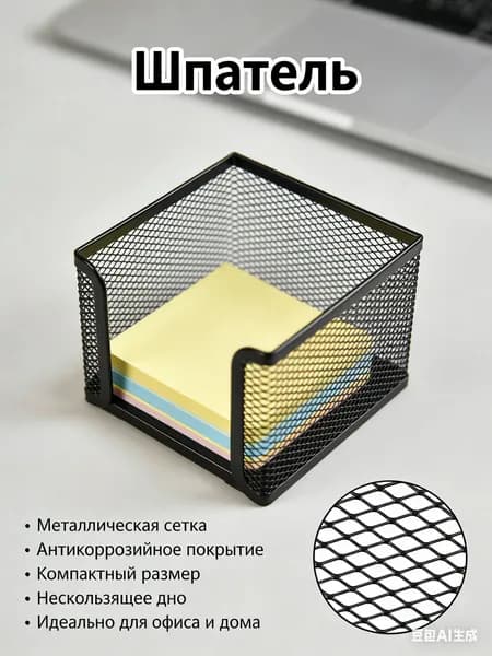 Подставка для бумажного блока, для заметок, стикеров, металлическая, сетчатая, черная