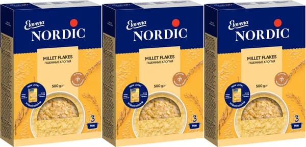 Хлопья Nordic пшенные, комплект: 3 упаковки по 500 г