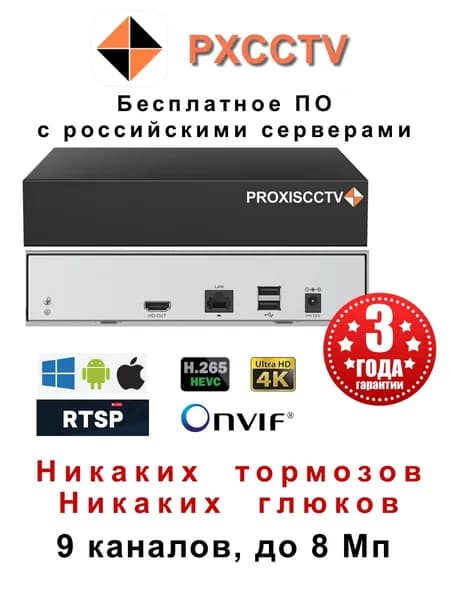 IP видеорегистратор 4K H.265+ Российское Облако PXCCTV + IPEYE Для дома, офиса, ПВЗ, NVR