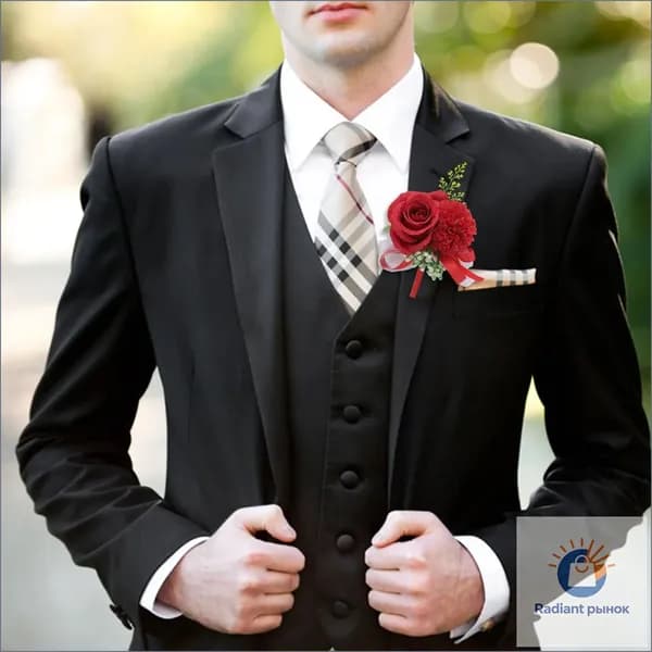 бутоньерка, Свадьба жениха и невесты, Boutonniere, Красный, 1 шт.