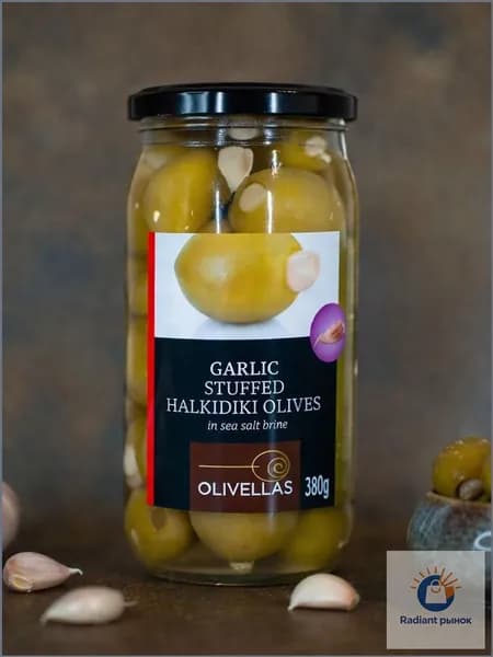 Оливки с чесноком премиум, 370 мл, Olivelas
