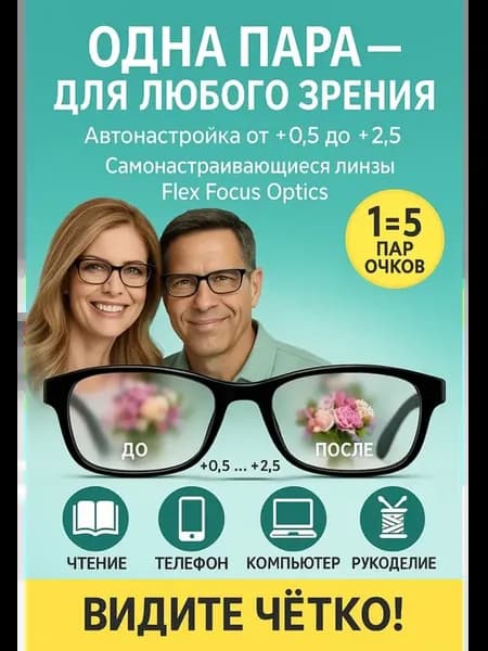 Очки для зрения корригирующие для чтения оптические от 0.5 д…