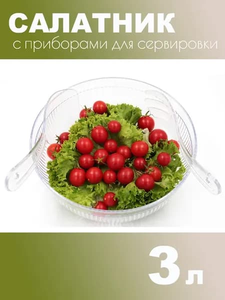 салатник пластиковый набор с вилкой и ложкой, большой, 3 л
