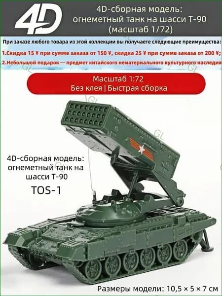 TOS-1-1 4D-сборная модель: огнеметный танк на шасси Т-90 (масштаб 1/72) GL