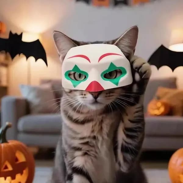 Кошачья маска для косплея, смешные хэллоуинские костюмы для кошек, Бэтмен и Джокер
