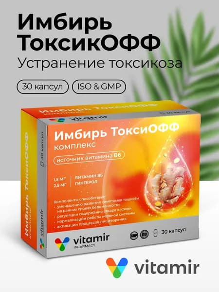 Имбирь ТоксиОФФ комплекс VITAMIR / Комплекс при токсикозе, витамины для беременных женщин / 30 капсул