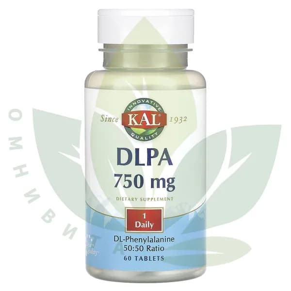 , DLPA (DL-фенилаланин), 750 мг, 60 таблеток