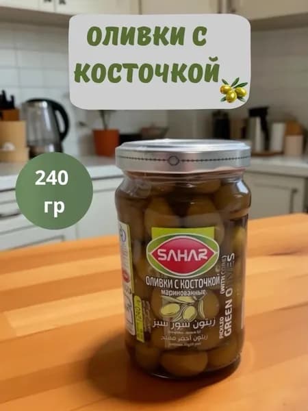 Оливки зеленые гигантские с косточкой в рассоле 240 г,