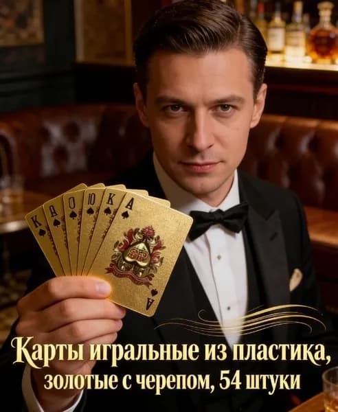 Карты игральные пластиковые золотые с черепом 54 шт.
