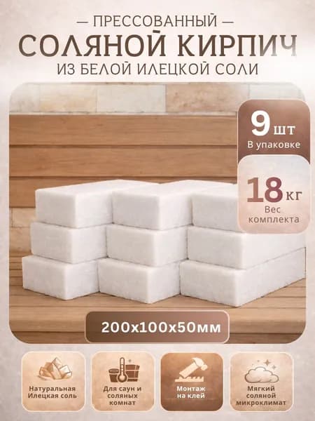 Набор кирпичей из белой Илецкой соли (без паза) 9 штук