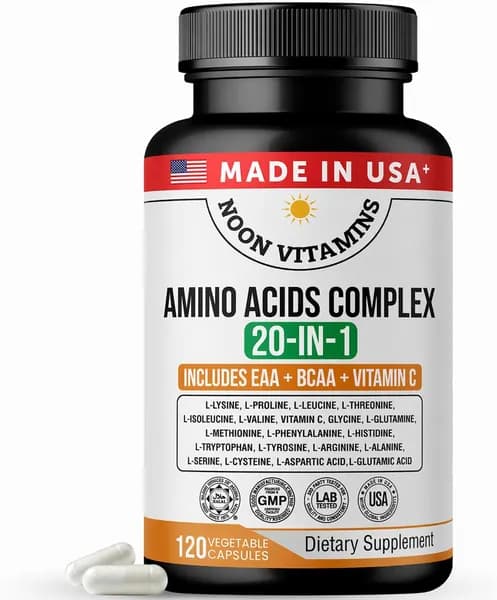 Аминокислотные капсулы для восстановления мышц, EAA + BCAA Complex Formula 2550mg, содержащие 20 аминокислот + L-лизин и витамин С, 120 растительных капсул