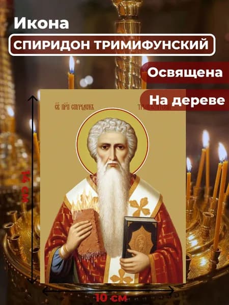 Икона на дереве "Спиридон Тримифунтский", 10*14 см