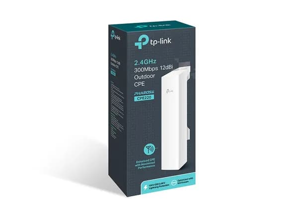 Уличная Wi-Fi точка доступа TP-Link Pharos CPE220, 2.4ГГц N300, 20дБм/12дБи, 1xRJ45 и 1xRJ45+PoE 100Мбит/с