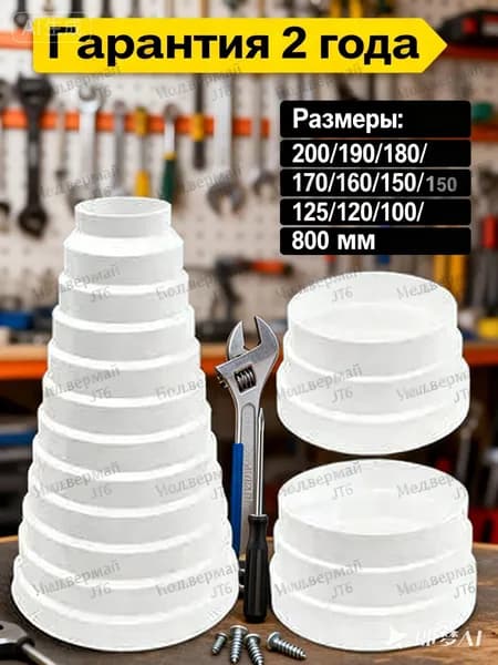 Комплект адаптеров для воздуховодов 80-200 мм. Обеспечивает плотное соединение.