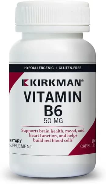 Kirkman Vitamin B6 50 мг - 100 вегетарианских капсул с низким уровнем аллергии